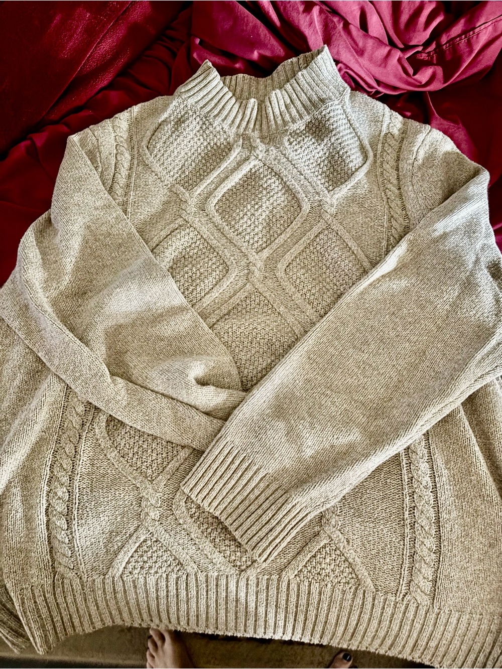 Jos. A. Bank Cream Cable-Knit Turtleneck Sweater